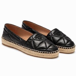 Prada Quilted Black Leather Espadrilles, (Size 38) Excellent